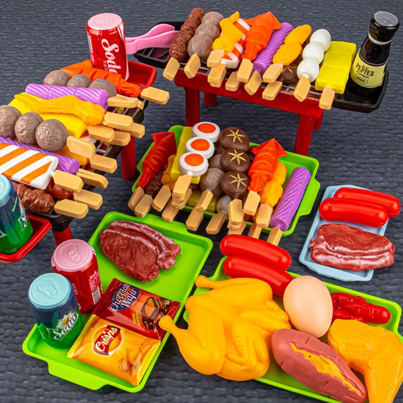 BBQ Grill Playset Toy Barbecue Kitchen Prentend Cooking Playset Interactive Grill Play Food Accessories Set for Girls Boys