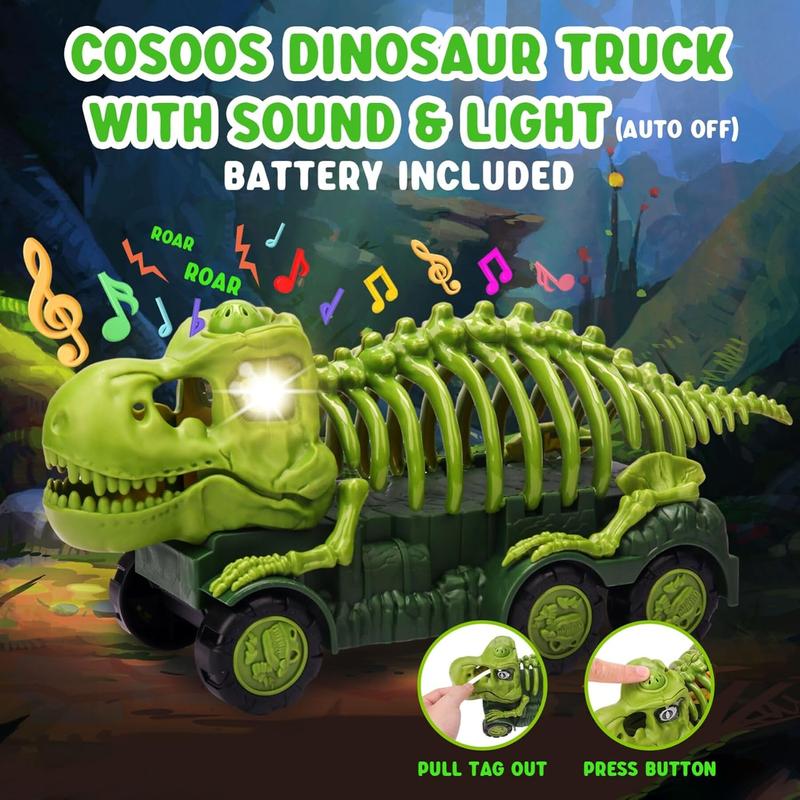 Dinosaur Truck with Sound & Light, Toy for Kids 3-5, T Rex Monster Truck Carrier Transport Car Game with 3 Little Dino Catapult Cars Vehicle & Jurassic Dinosaurs Figures