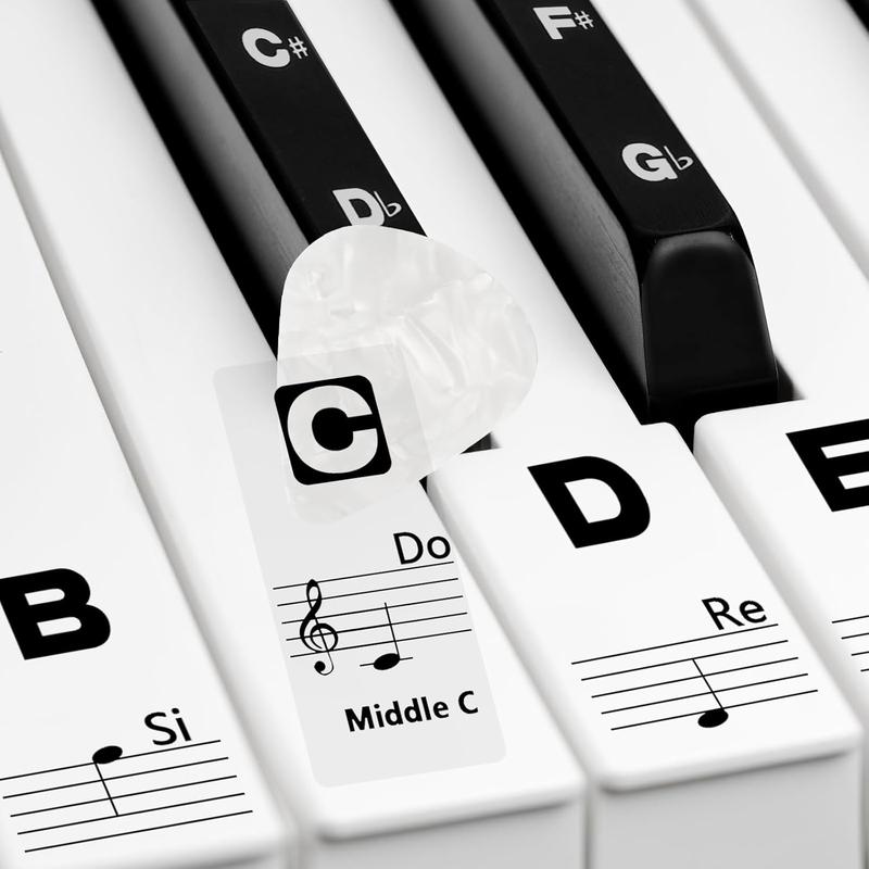 Piano Keyboard Stickers for Beginners Removable Piano Stickers for  88 61 54 49 37, Black Larger Letter Key Note Stickers for  Learning Piano, Upgraded with Solfege