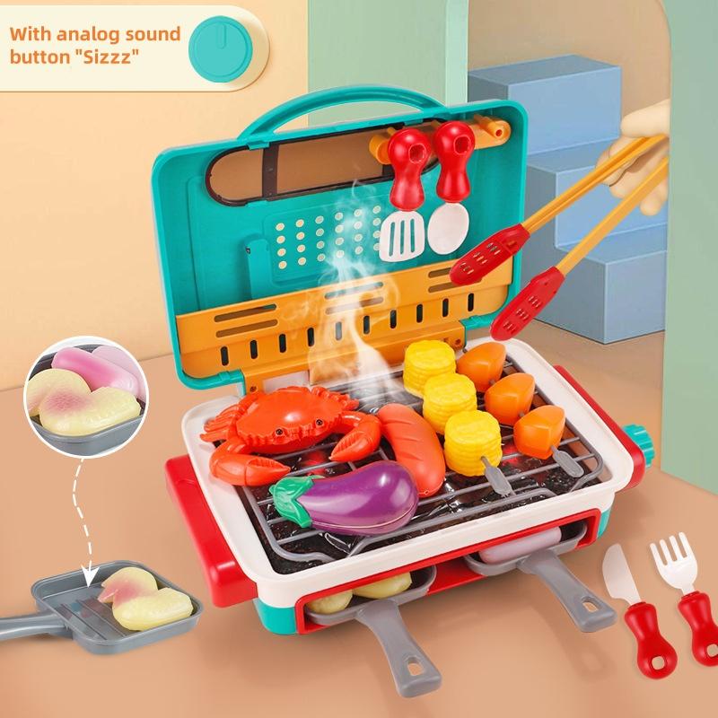 Children's Smart Barbecue Toys, Gifts For Girls And Boys, Spray Light And Sound Simulation Skewers Of Color-Changing Food Oven Set