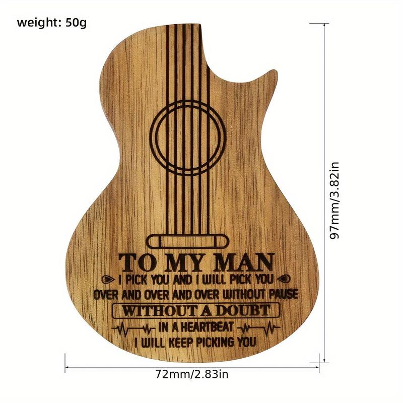 Wooden Engraved Pattern Guitar Pick Box, Including 3 Counts Guitar Pick, Portable Music Accessories for Guitar