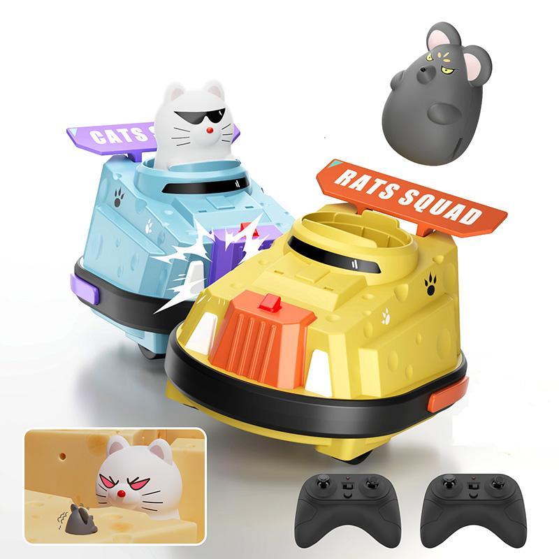 Remote Control Cheese Bumper Car, 2 Counts set Rechargeable RC Race Car Toy, Creative Cat and Rat War Remote Control Car, Birthday Gift