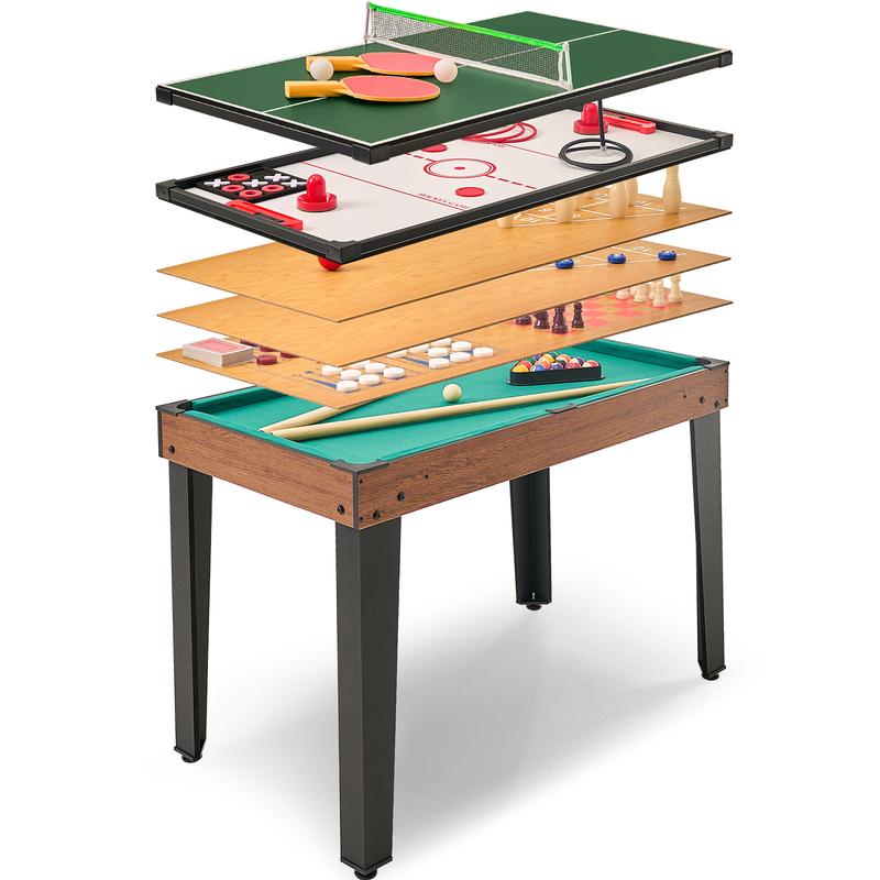 Naudacaa 11-in-1 Combo Game Table Set for Home,Combination Tables for Game Room, Friends & Family w Bowling, Billiards, Ping Pong, Shuffleboard, Chess, Checkers, Backgammon, Air Hockey, Ring toss