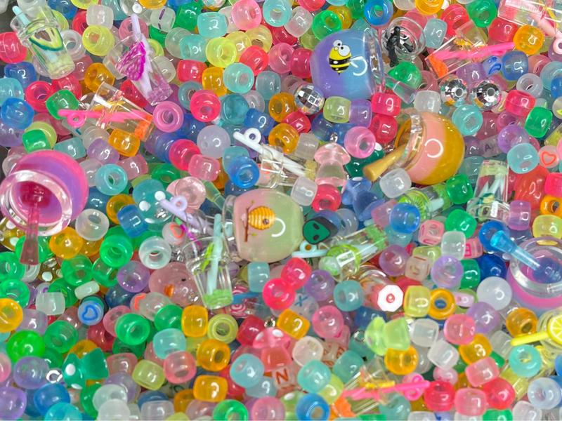 Glow in the dark 2 oz bead and charm mix- luminous pony beads, glow in the dark honey pots, symbol & letter beads, glow drink charms, and more! luminous bead