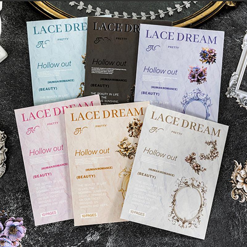 Lace Dream Series Laser Hollow Out Photo Frame Sticker, 10pcs set Decorative Sticker, DIY Sticker for Scrapbooking, Journaling, Gift Wrapping