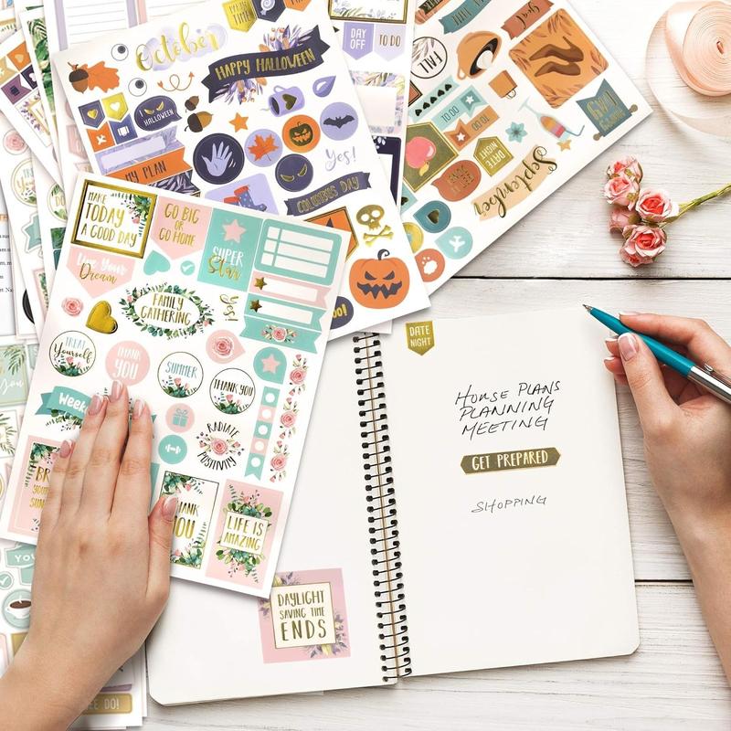 Aesthetic Greenery Planner Stickers for Fun Planning - 1100+ Stunning Gold Foil Monthly Designs - The  Scrapbook Sticker Accessories to Enhance Your Daily Calendar and Planner Journaling