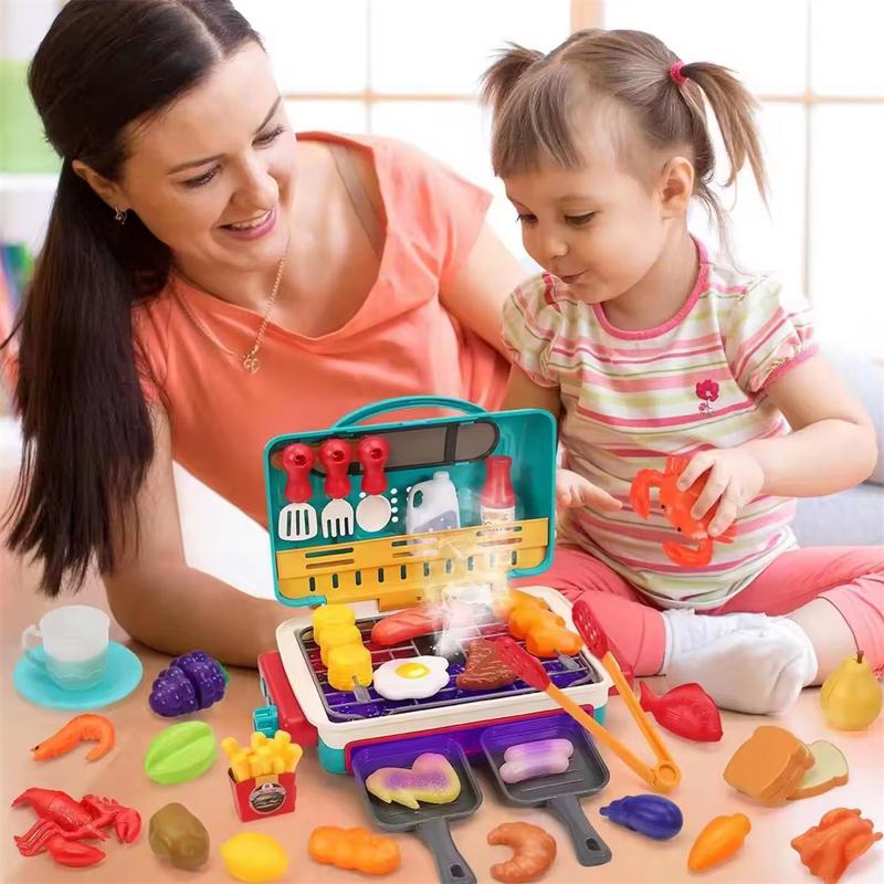 Children's Smart Barbecue Toys, Gifts For Girls And Boys, Spray Light And Sound Simulation Skewers Of Color-Changing Food Oven Set