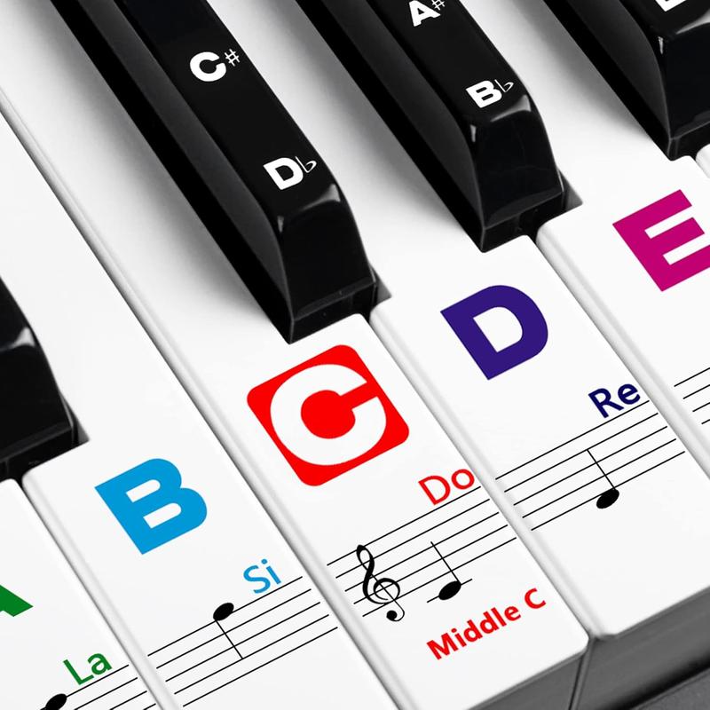 Piano Keyboard Stickers for Beginners Removable Piano Stickers for  88 61 54 49 37, Black Larger Letter Key Note Stickers for  Learning Piano, Upgraded with Solfege