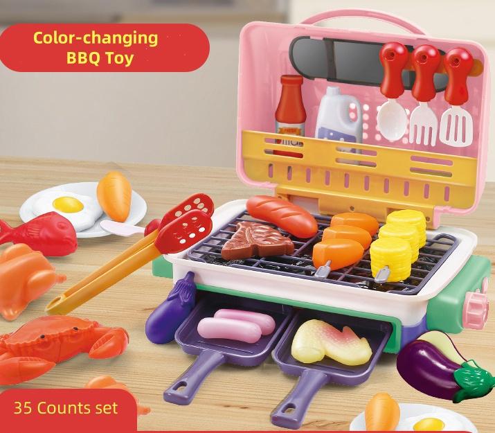 Children's Smart Barbecue Toys, Gifts For Girls And Boys, Spray Light And Sound Simulation Skewers Of Color-Changing Food Oven Set