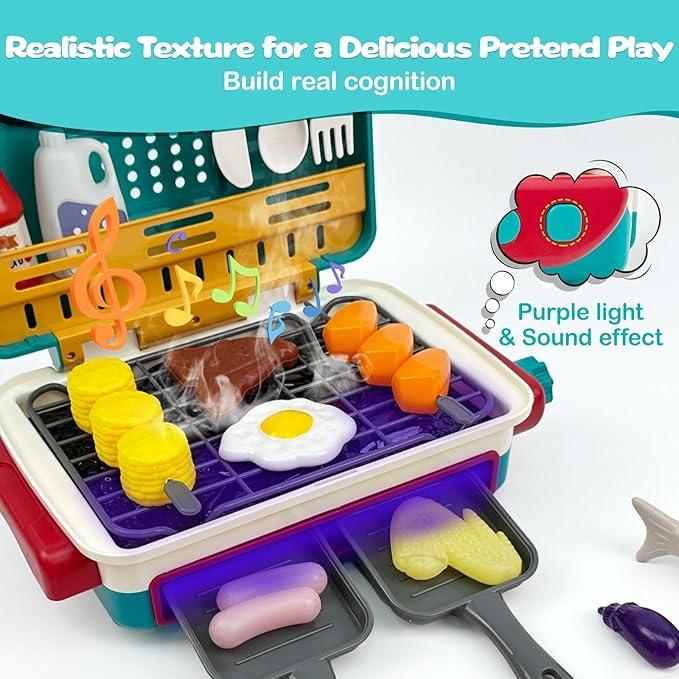 Children's Smart Barbecue Toys, Gifts For Girls And Boys, Spray Light And Sound Simulation Skewers Of Color-Changing Food Oven Set