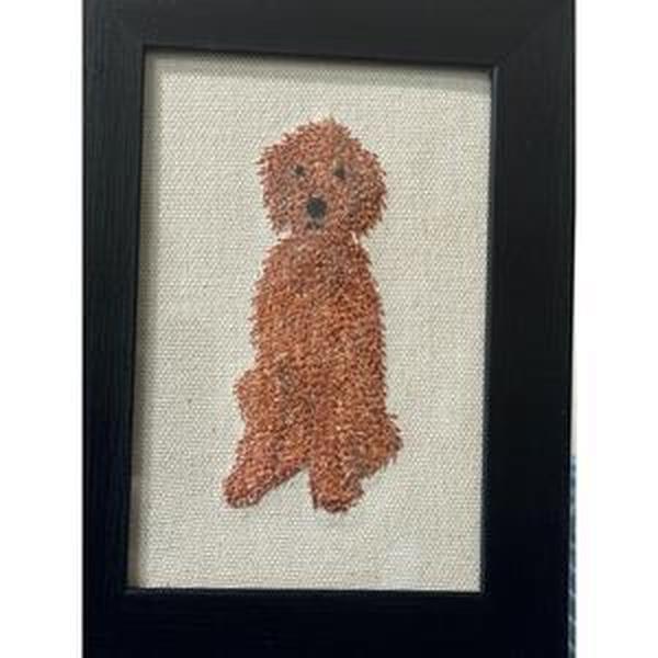 Red Poodle Doodle Machine Embroidered and Framed!