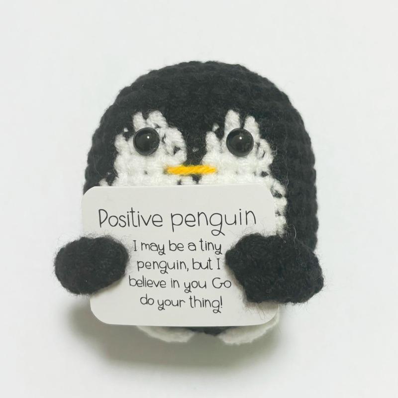 Crochet Penguin Design Plush Toy, Cute Soft Positive Penguin, Mini Crochet Doll with Positive Card, Home Decor, Birthday Gift for Friends Family