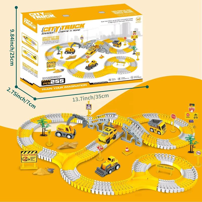 Kids Construction Toys, 255pcs Construction Race Tracks for Kids Toys, 1 Electric Cars, 6 Construction Cars, Flexible Track Play Set, Engineering Gifts for 3 4 5 6 Year Old Boys Girls,Children's birthday, Thanksgiving, Christmas gifts