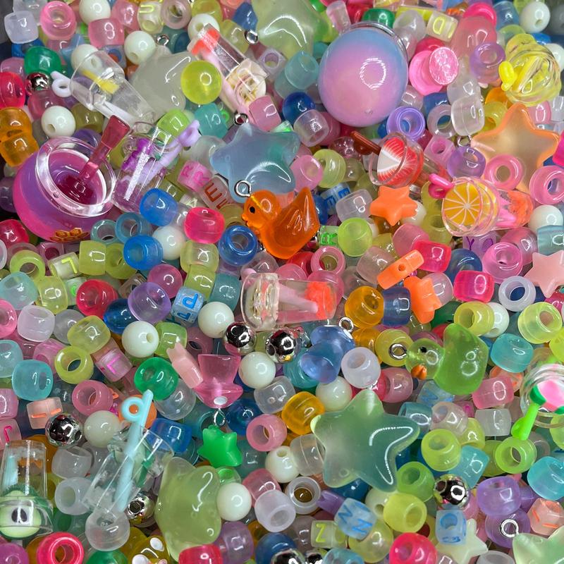 Glow in the dark 2 oz bead and charm mix- luminous pony beads, glow in the dark honey pots, symbol & letter beads, glow drink charms, and more! luminous bead