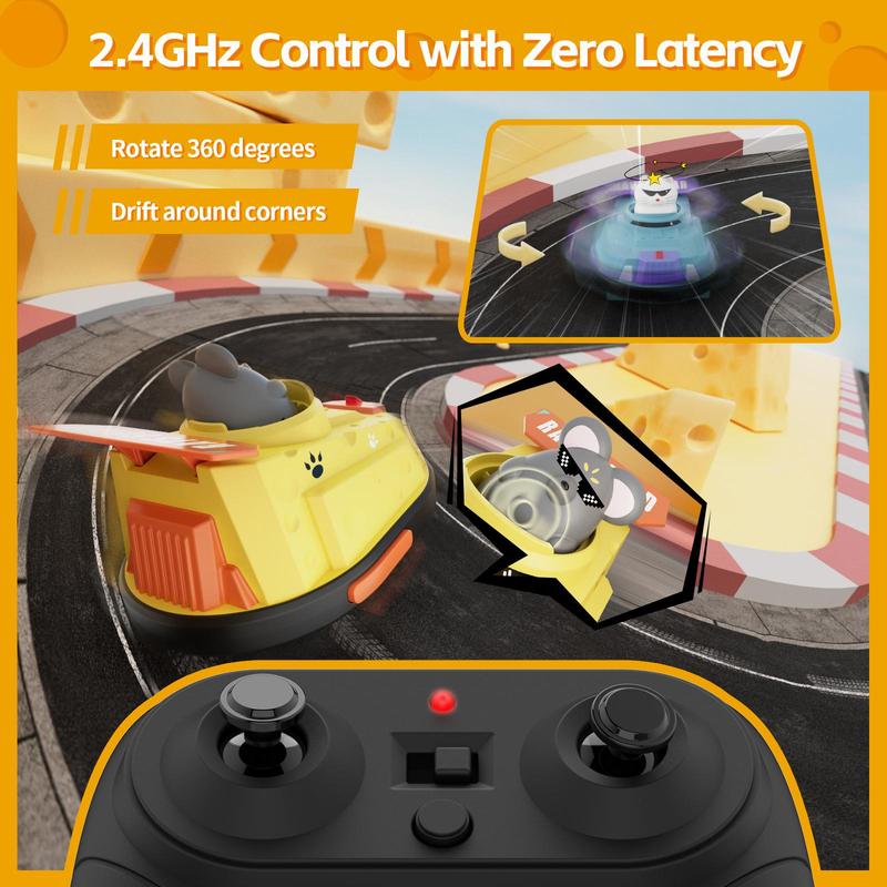 Remote Control Cheese Bumper Car, 2 Counts set Rechargeable RC Race Car Toy, Creative Cat and Rat War Remote Control Car, Birthday Gift