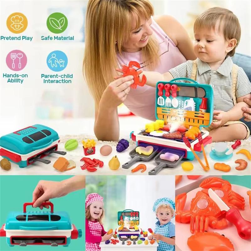 Children's Smart Barbecue Toys, Gifts For Girls And Boys, Spray Light And Sound Simulation Skewers Of Color-Changing Food Oven Set