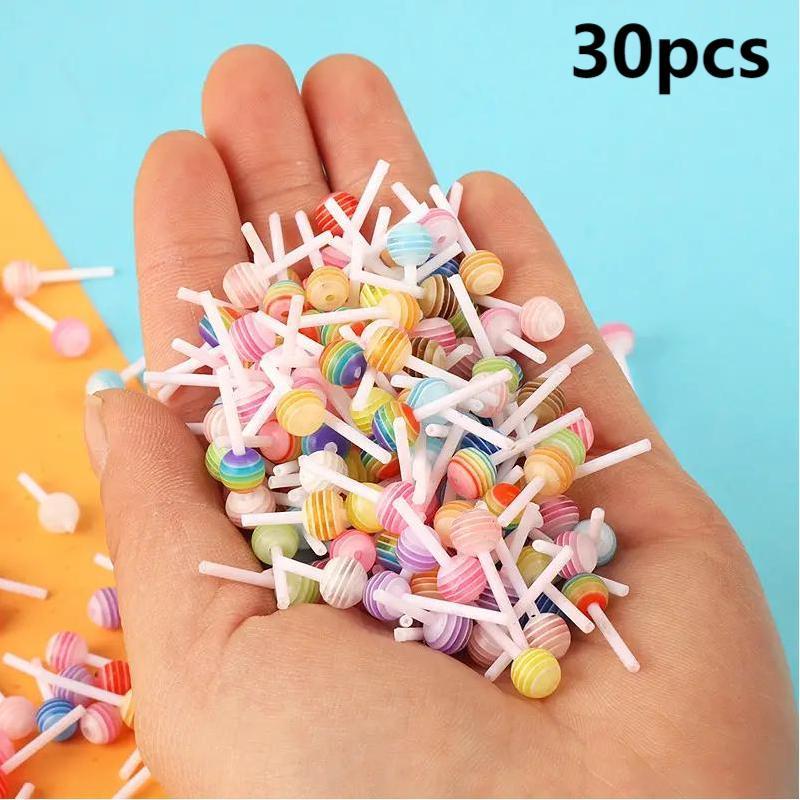 Random Color Mini Colorful Resin Lollipop, 30pcs set Simulation Jewelry Accessories, Candy Nail Charms, Phone Case Resin Decoration