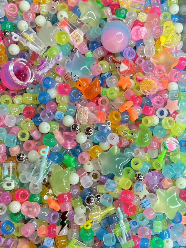 Glow in the dark 2 oz bead and charm mix- luminous pony beads, glow in the dark honey pots, symbol & letter beads, glow drink charms, and more! luminous bead