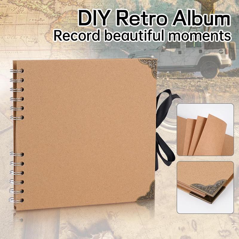 Vintage Thickened Kraft Paper Photo Album, 30 Pages Spiral Bound Scrapbook Album, DIY Retro Album, Gift Ideas