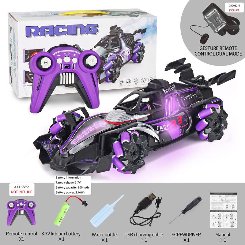 Remote Control Stunt Car, 1 Box 2.4G Rechargeable Remote Control Car with Light & Spray Effect, Hand Gesture Sensor RC Car for Boys & Girls