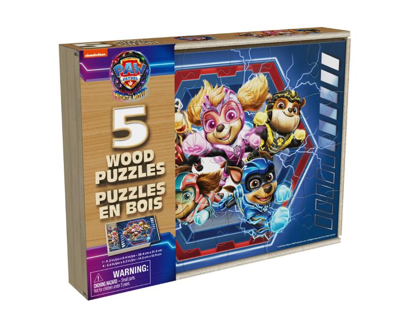 PAW Patrol: The Mighty Movie, 5 Wood Puzzles 24pc 8pc for Ages 4+