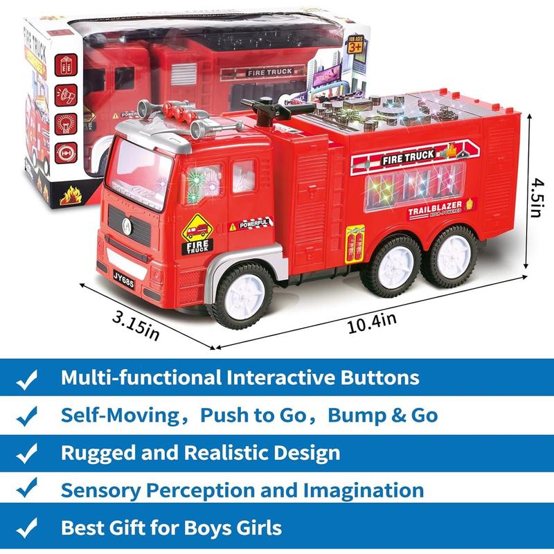 Large Fire Trucks for Toddlers 3-5, Toy Trucks for Toddlers Boys 1 2 3 4 5 Birthday Gifts, Kids' Play Trucks with 4D Lights & Real Firetruck Siren Sound - Automatic Bump Go Technology