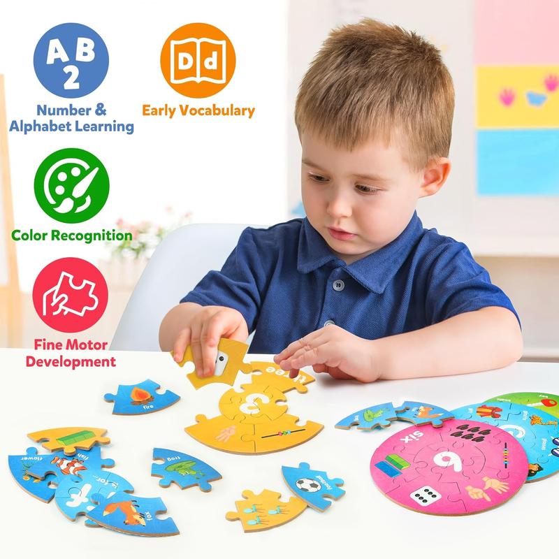 SYNARRY Wooden Number and Alphabet Puzzles for kids ages 4-8, ABC Learning for Toddlers Ages 4+, Preschool Activities Letter Puzzles Montessori Educational Toys Gifts for 4 5 6 7 8 Year Old Boys Girls