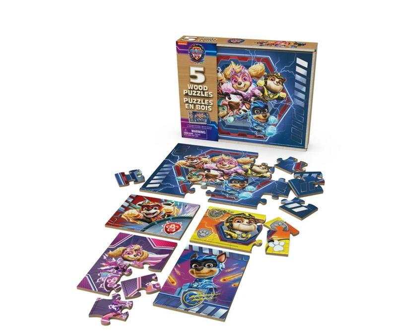 PAW Patrol: The Mighty Movie, 5 Wood Puzzles 24pc 8pc for Ages 4+