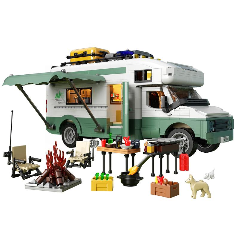 Green & White Camper Van Building Blocks Set, with LED Lighting, Perfect Christmas & Halloween Toys for Adults and Kids (1586 pcs)