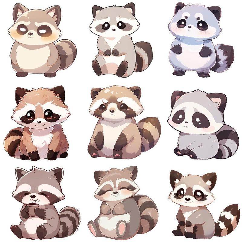 Cute Raccoon Series Sticker, 50pcs set Waterproof Decorative Sticker, DIY Decals for Phone Case, Laptop, Notebook, Helmet, Skateboard