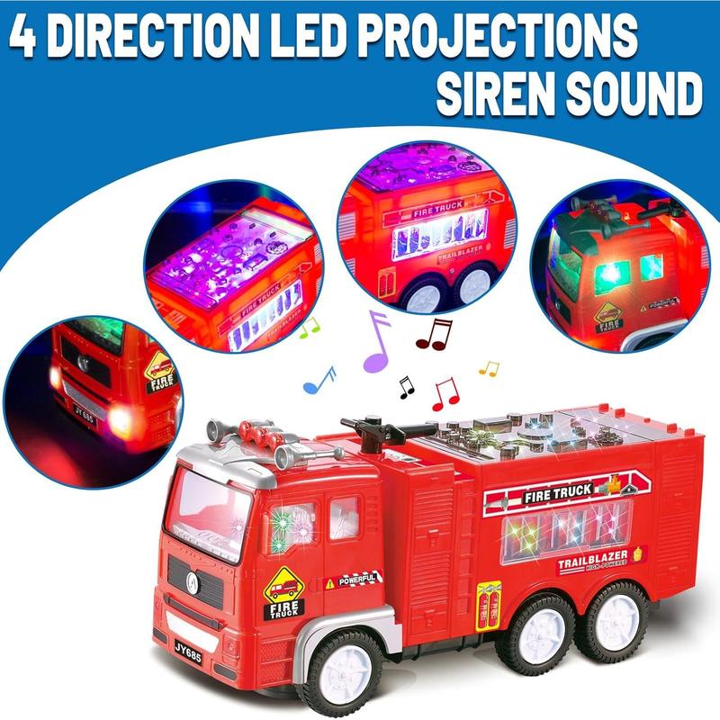 Large Fire Trucks for Toddlers 3-5, Toy Trucks for Toddlers Boys 1 2 3 4 5 Birthday Gifts, Kids' Play Trucks with 4D Lights & Real Firetruck Siren Sound - Automatic Bump Go Technology