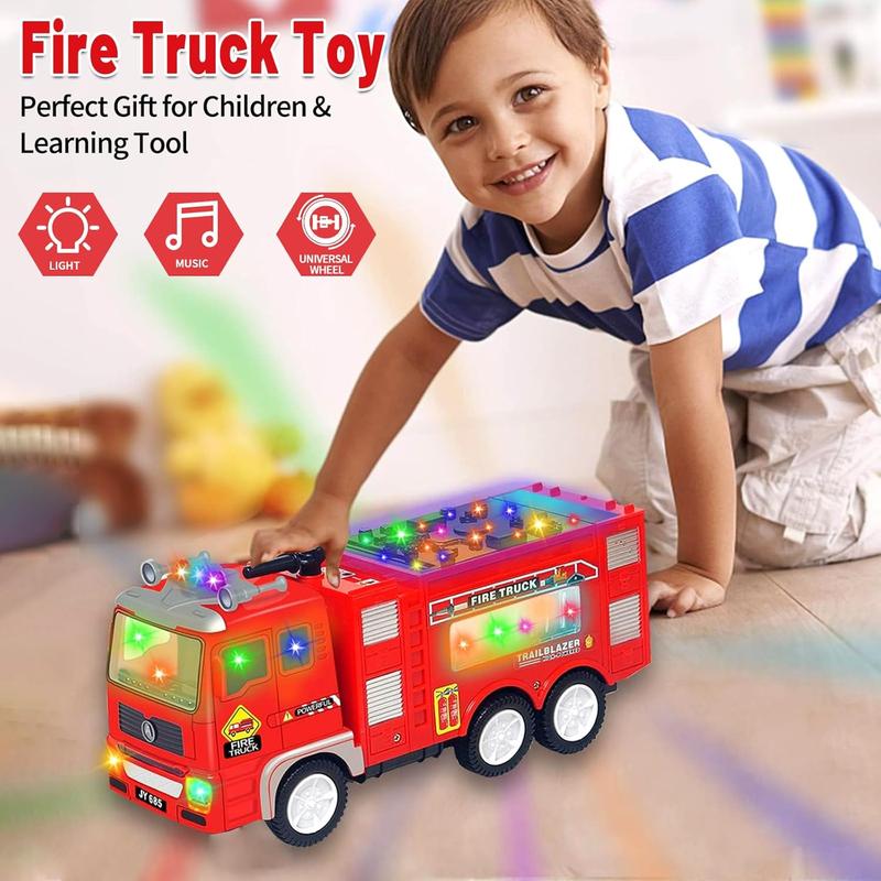 Large Fire Trucks for Toddlers 3-5, Toy Trucks for Toddlers Boys 1 2 3 4 5 Birthday Gifts, Kids' Play Trucks with 4D Lights & Real Firetruck Siren Sound - Automatic Bump Go Technology