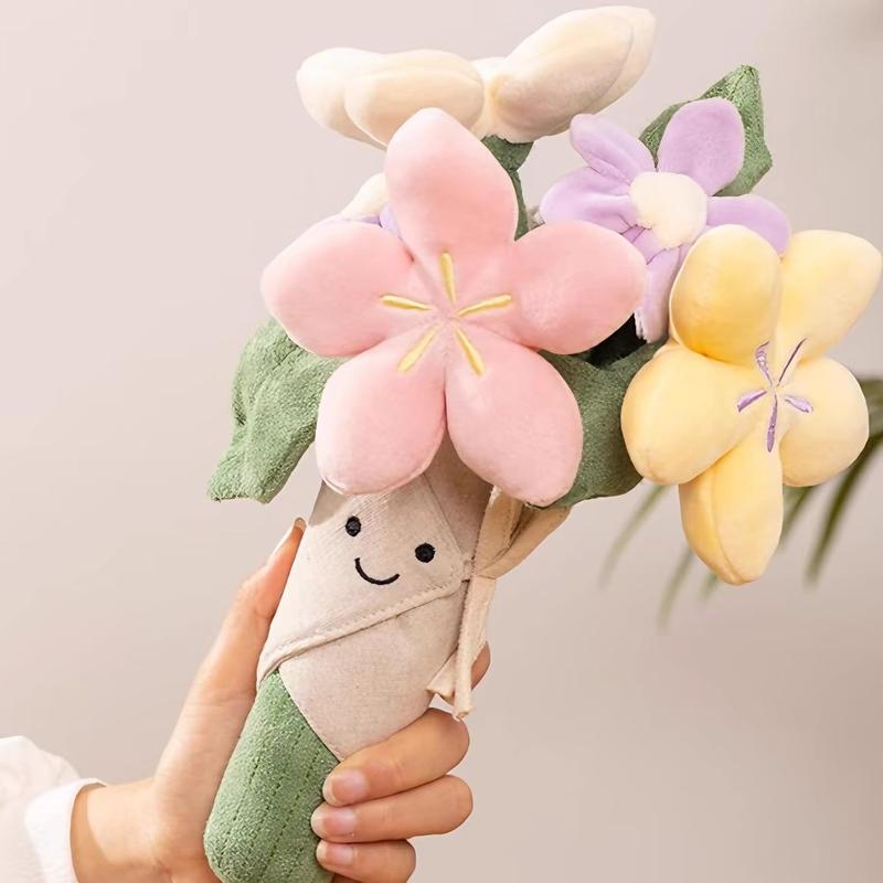 DIPU-HOME Cute Flower Plush Lovely Smiling Face Huggable Handing Flower Sweet Gifts for Boys Girls Kids Adults, Thanksgiving Gifts