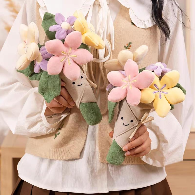 DIPU-HOME Cute Flower Plush Lovely Smiling Face Huggable Handing Flower Sweet Gifts for Boys Girls Kids Adults, Thanksgiving Gifts