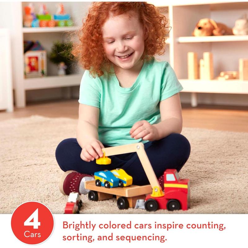 Magnetic Car Loader Wooden Toy Set With 4 Cars and 1 Semi-Trailer Truck