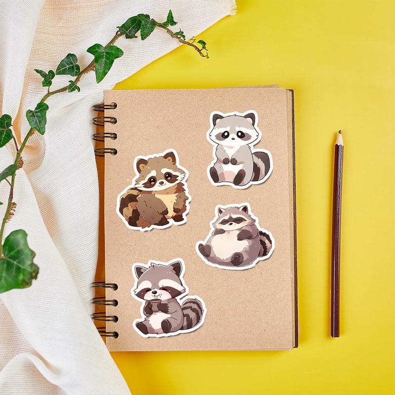 Cute Raccoon Series Sticker, 50pcs set Waterproof Decorative Sticker, DIY Decals for Phone Case, Laptop, Notebook, Helmet, Skateboard