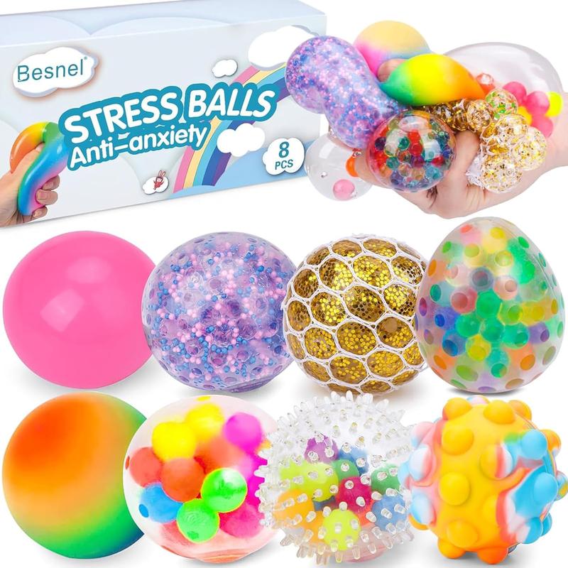 Stress Balls Set, Squishy Stress Ball, 8 Pack Stress Relief Ball for Adults Anxiety Relief Balls Squeeze Ball