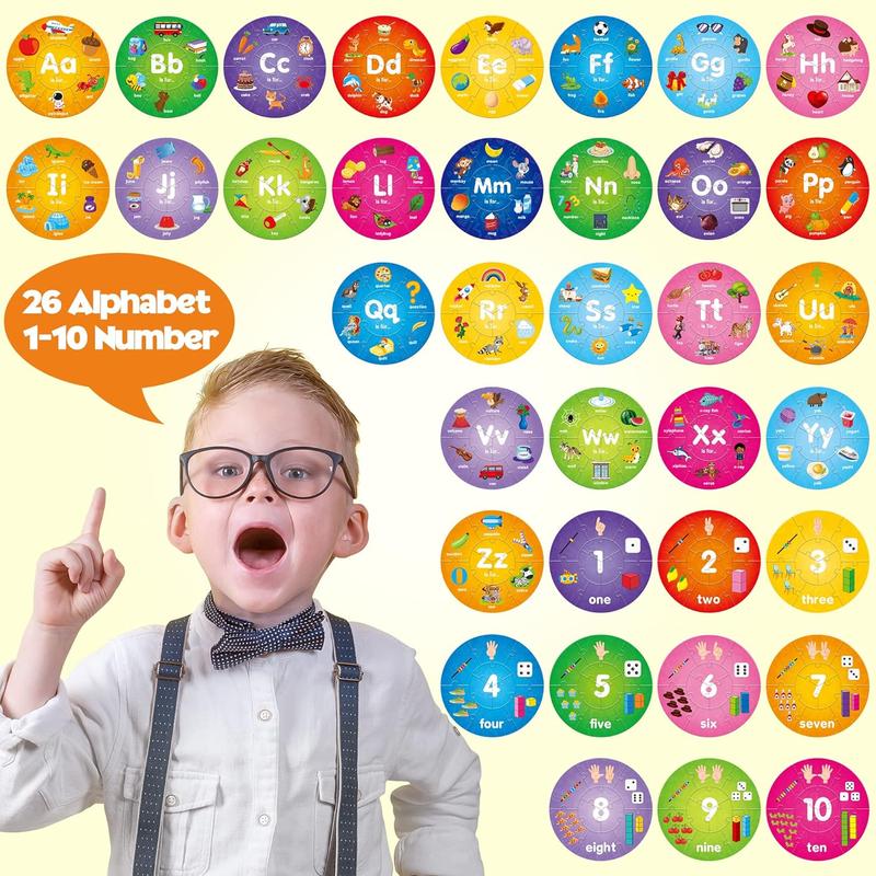 SYNARRY Wooden Number and Alphabet Puzzles for kids ages 4-8, ABC Learning for Toddlers Ages 4+, Preschool Activities Letter Puzzles Montessori Educational Toys Gifts for 4 5 6 7 8 Year Old Boys Girls