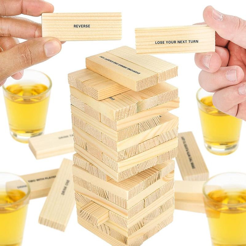 Fairly Odd Brands Drunken Blocks Adult Party Game | Stacked Blocks with Instructions | Includes Game and 4 Shot Glasses