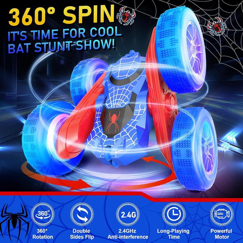 Spider Remote Control Car- Double Sided 360?Rotate RC Stunt Car with Wheel Lights, 4WD Off-Road RC Cars 2.4Ghz Indoor Outdoor Rechargeable Toy Car for Boys Age 4-7 8-12 Birthday Xmas Gift