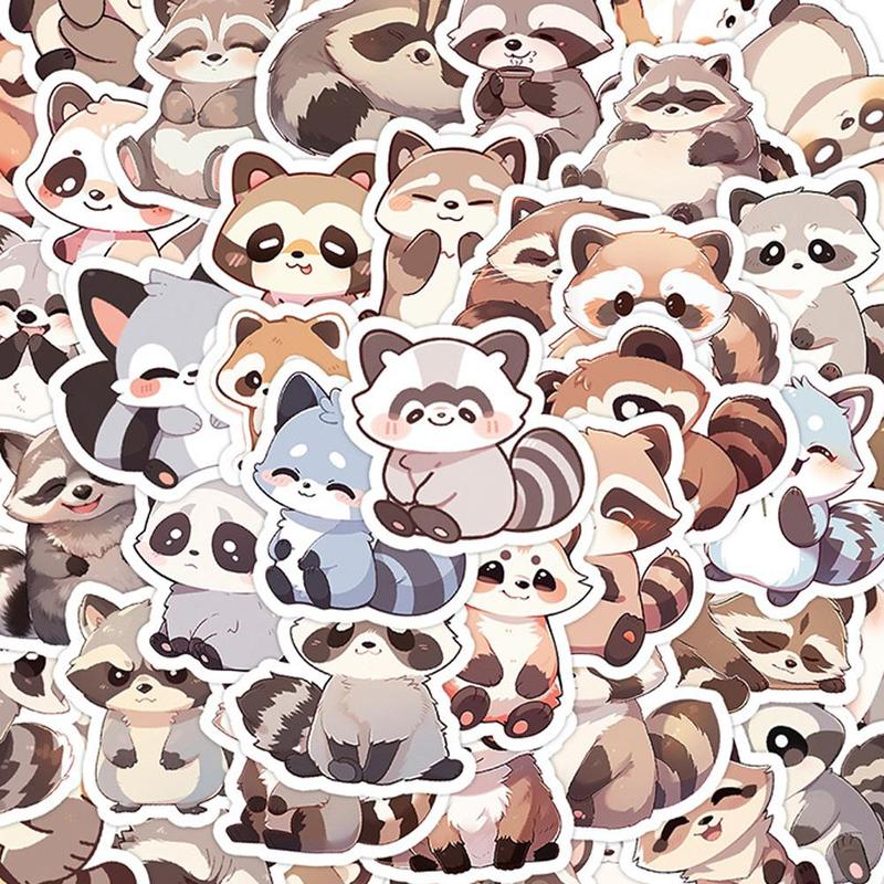 Cute Raccoon Series Sticker, 50pcs set Waterproof Decorative Sticker, DIY Decals for Phone Case, Laptop, Notebook, Helmet, Skateboard