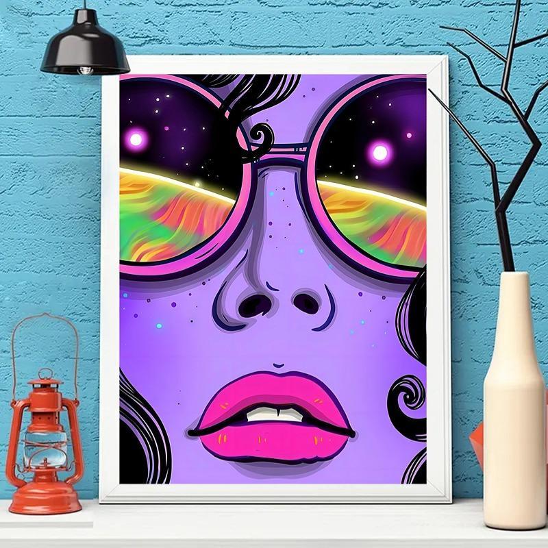 DIY Artificial Rhinestones Arts Painting Kit without Frame, Color Cool Girl Pattern Diy Painting, Diamond Art Kits for Beginners, DIY Diamond Rhinestone Full Drill Gem Arts Crafts, Handmade Craft Wall Art Decoration