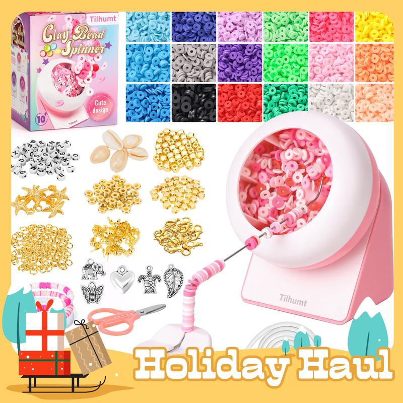 Tilhumt Bead Spinner with Clay Bead Bracelet Kit, Gift Beading Set for Girls, Friendship Bracelet Kit with 18 Colors Polymer Clay Beads, 3824Pcs Bracelet Making Kit, Arts and Crafts Kit for Kids