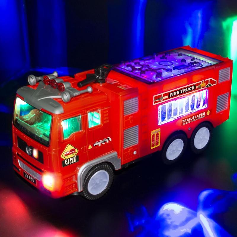 Large Fire Trucks for Toddlers 3-5, Toy Trucks for Toddlers Boys 1 2 3 4 5 Birthday Gifts, Kids' Play Trucks with 4D Lights & Real Firetruck Siren Sound - Automatic Bump Go Technology