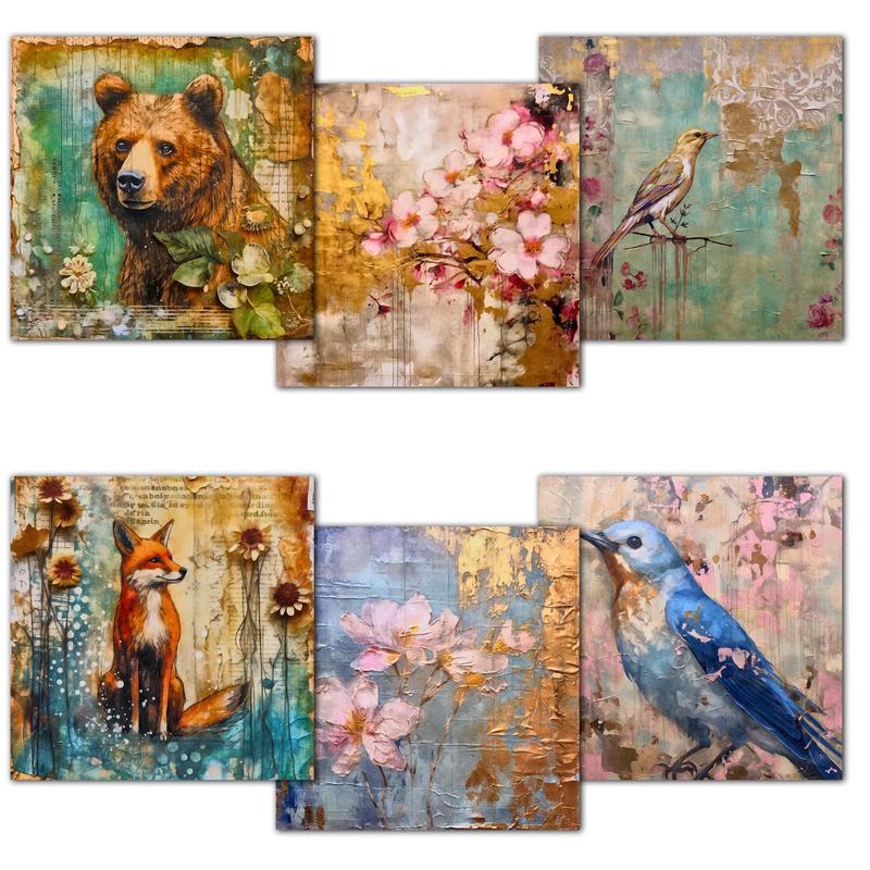 Forest Animal Pattern Paper & Sticker Set, 54pcs set Oil Painting Style Background Paper & Sticker, DIY Decorative Paper for Scrapbooking, Journaling