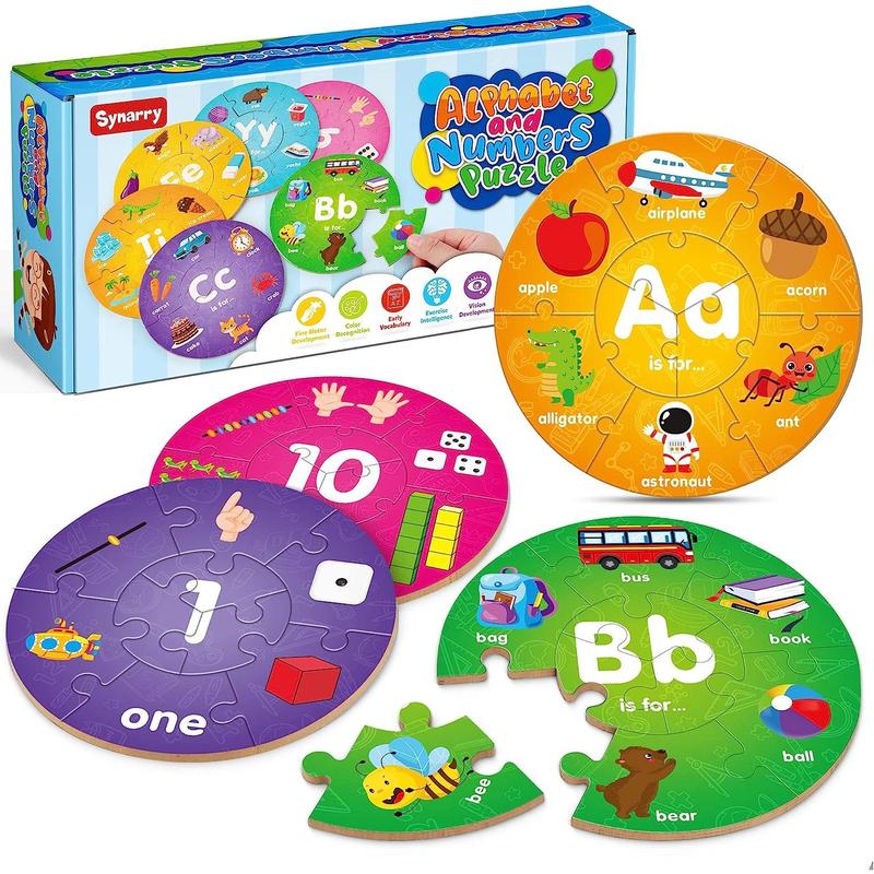 SYNARRY Wooden Number and Alphabet Puzzles for kids ages 4-8, ABC Learning for Toddlers Ages 4+, Preschool Activities Letter Puzzles Montessori Educational Toys Gifts for 4 5 6 7 8 Year Old Boys Girls