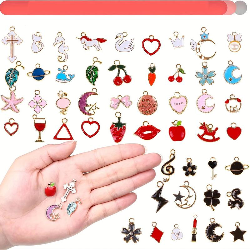 Cute Zinc Alloy DIY Beading Kit, Jewelry Making Kit Including 10pcs Mixed Color Blank Bracelets & 40pcs Mixed Style Pendants & 100pcs Open Rings & 20pcs Ear Hooks & 1 Count Gift Box