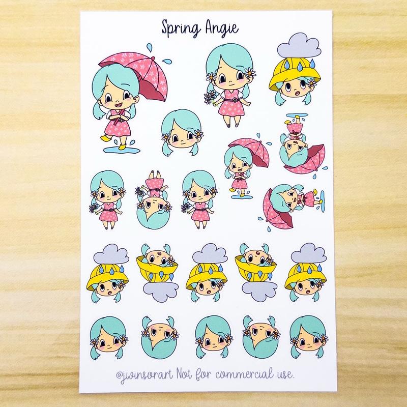 Seasonal Angie Planner Sticker Sheet Winter Spring Summer Fall Autumn Bujo Cute Kawaii Chibi Girl