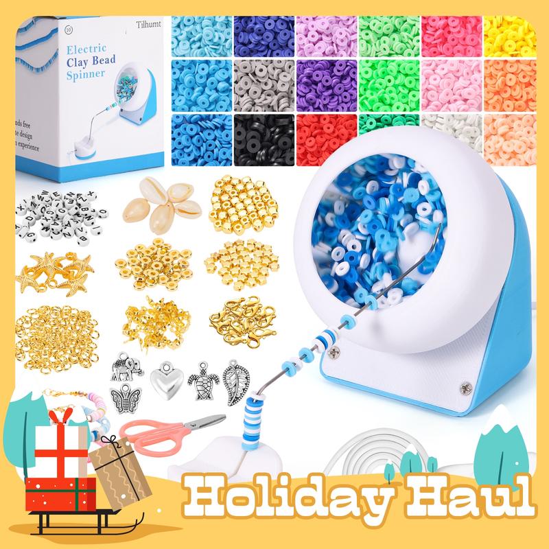 Tilhumt Bead Spinner with Clay Beads, Gift Beading Set for Girls, 3824Pcs Clay Bead Bracelet Kit with Electric Bead Spinner for Making Friendship Bracelet, Necklace, Waist Chains, Patented