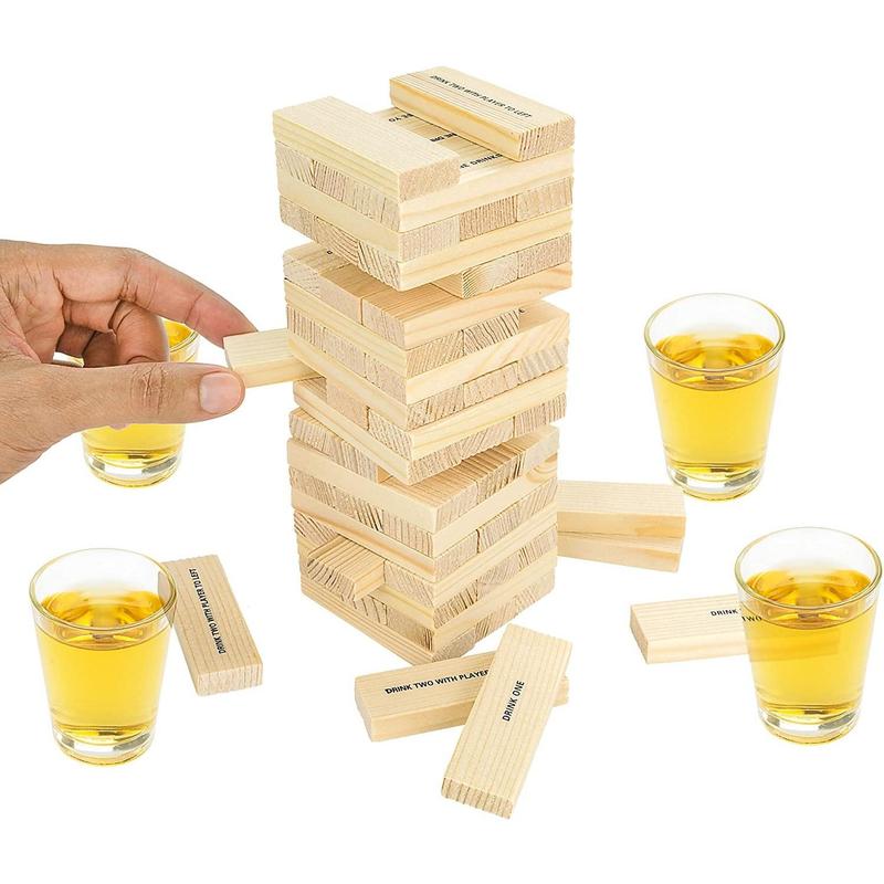 Fairly Odd Brands Drunken Blocks Adult Party Game | Stacked Blocks with Instructions | Includes Game and 4 Shot Glasses